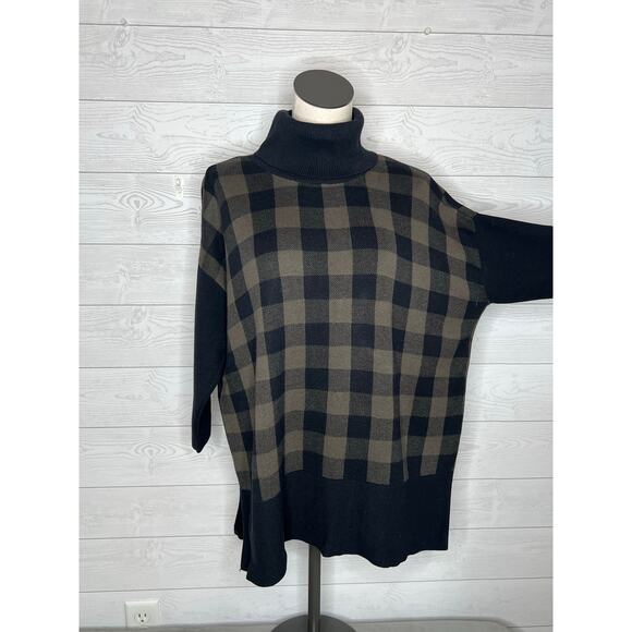 Loft Outlet black/taupe buffalo check oversize tunic sweater NWT Size Large - Picture 2 of 7